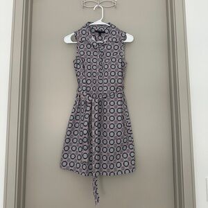 Banana Republic navy blue, pink, white pattern dress with belt & pockets